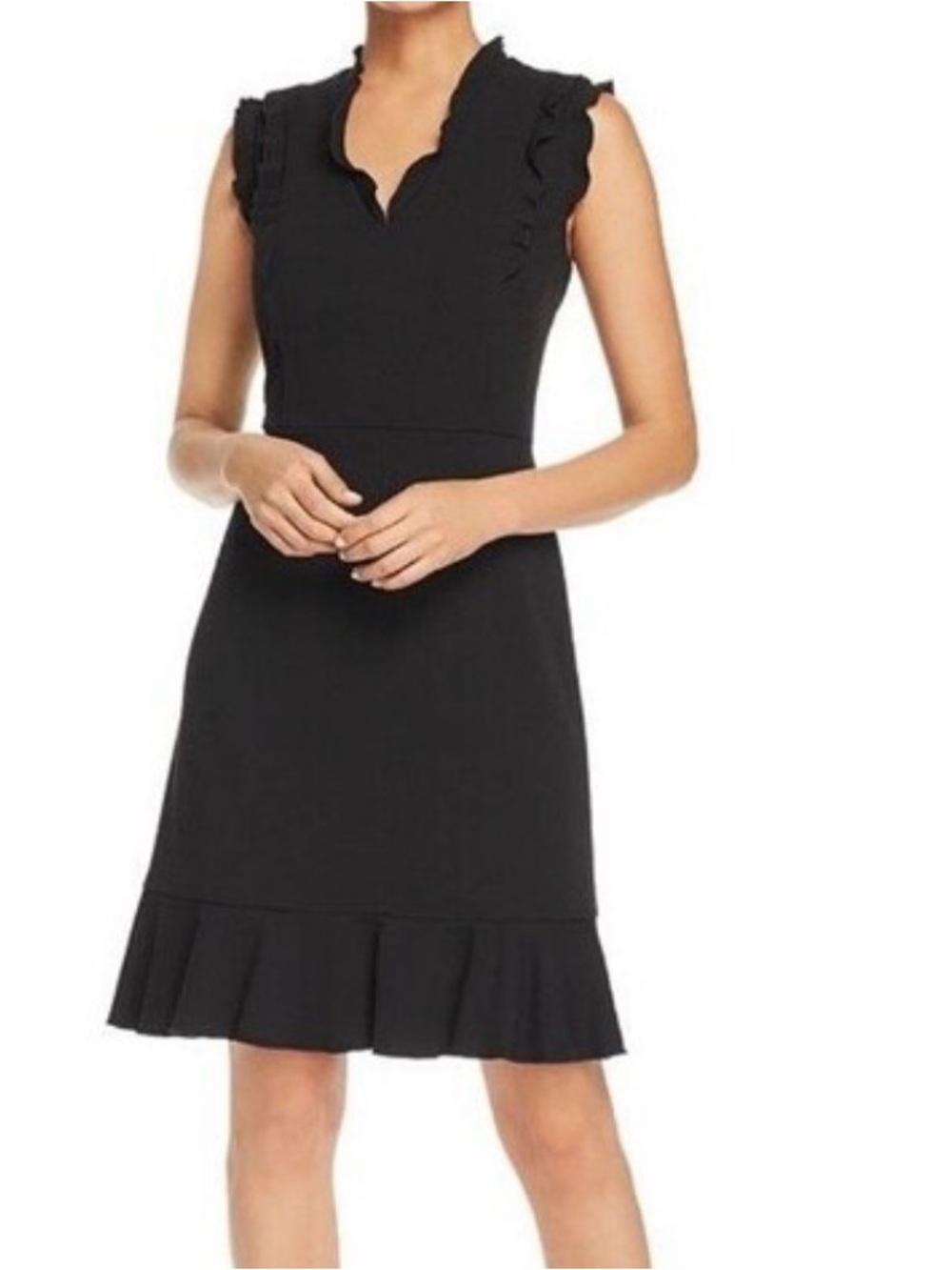 Karl Lagerfeld Black Ruffle-Trim V-Neck Dress